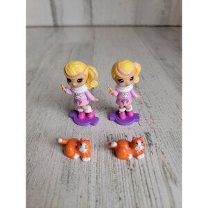 Twin kid girls blonde cat pet mini doll toy figure set